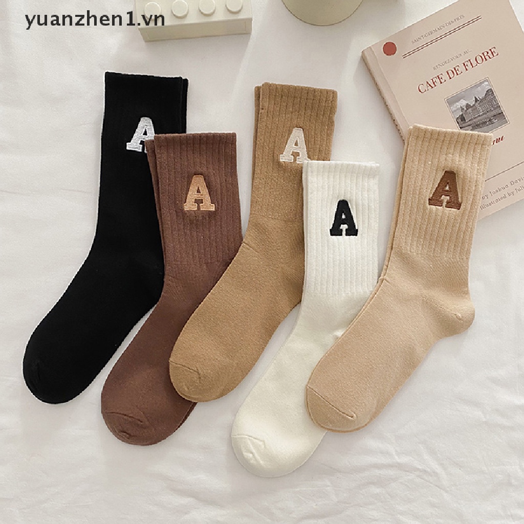 Đôi Vớ Cotton Dài Thêu Chữ Phong Cách Hàn Quốc Thời Trang Cho Nữ