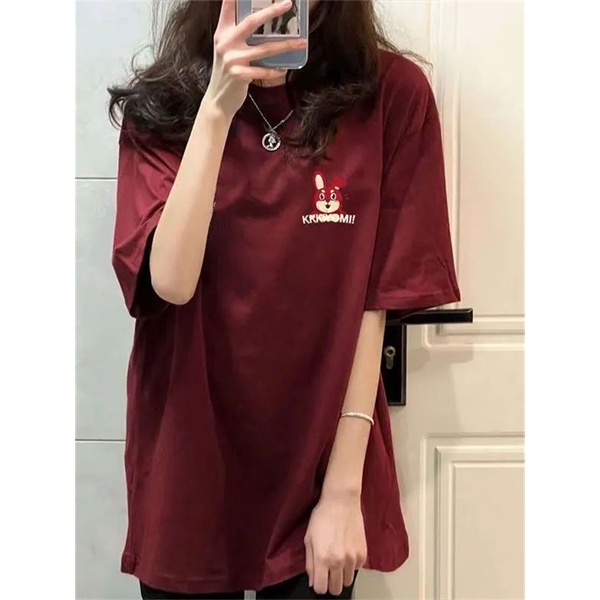 Áo Thun Tay Ngắn Dáng Rộng In Hình Hoa Hồng Phong Cách Đường Phố Cho Nữ