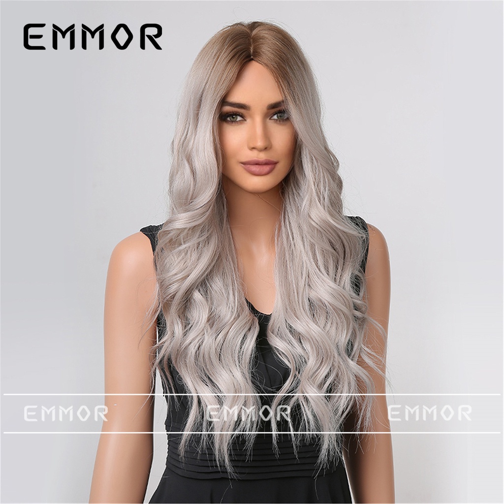 Hàng Mới Về Mới Bộ Tóc Giả Dài Xoăn Gợn Sóng Màu Xám Trắng Thời Trang Dành Cho Nữ