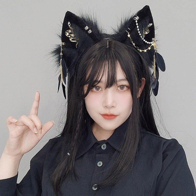 Băng Đô Cài Tóc Đính Lông Vũ Tua Rua Phong Cách Lolita Cho Nữ