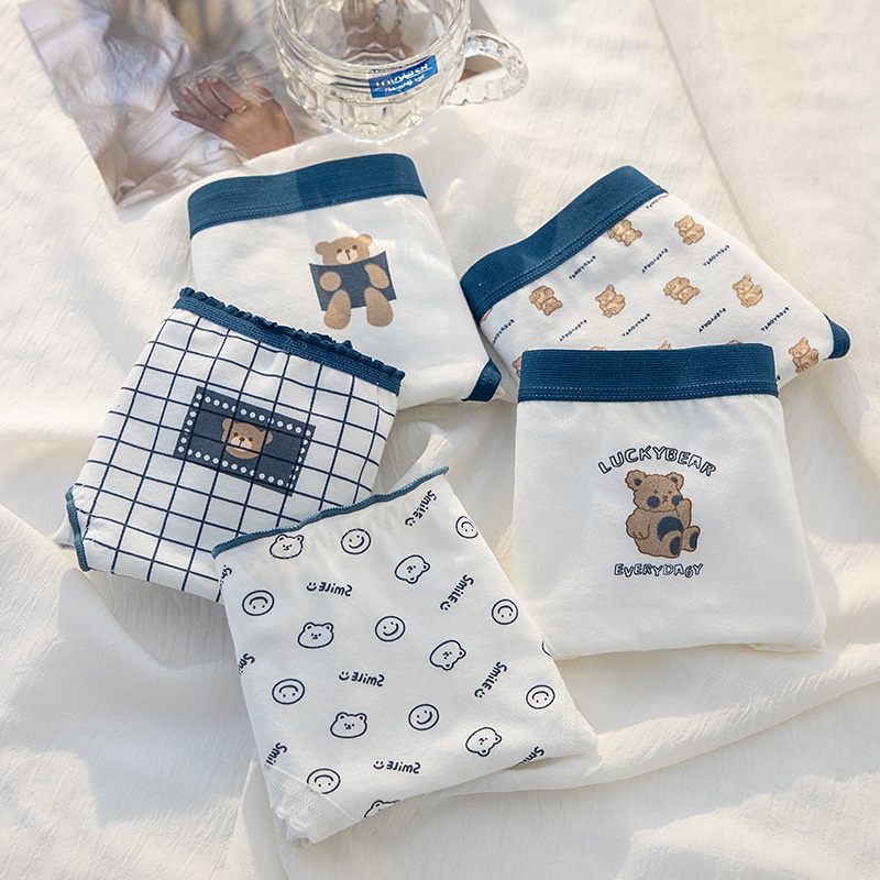 Quần Lót Cotton Lưng Vừa Thoáng Khí In Hình Gấu Đáng Yêu Cho Nữ