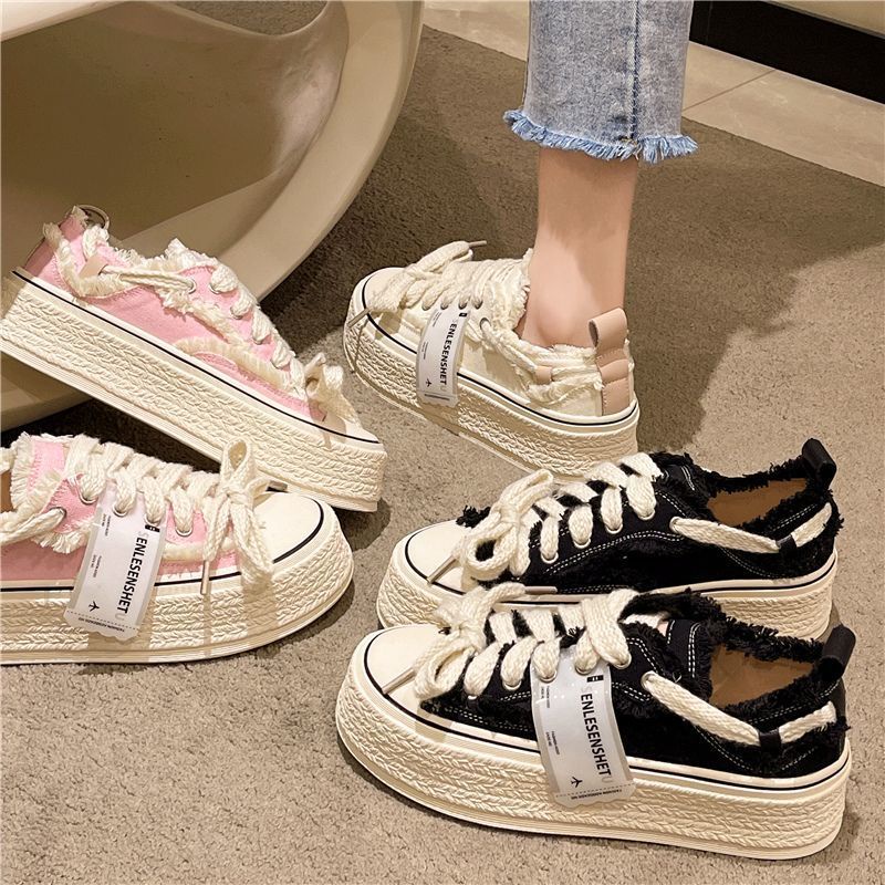 Giày Vải Canvas Đế Dày Tăng Chiều Cao Phong Cách Chanel Thời Trang Mùa Hè 2023 Cho Nữ