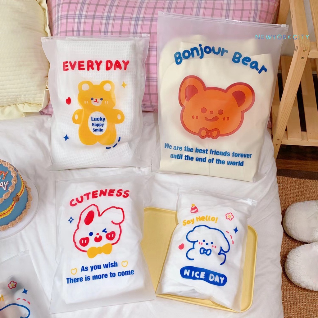 Ny-5 Túi Đựng Đồ Trong Suốt In Họa Tiết Gấu Và Chữ Cái Có Khóa Kéo Nhỏ Gọn Dành Cho Gia Đình