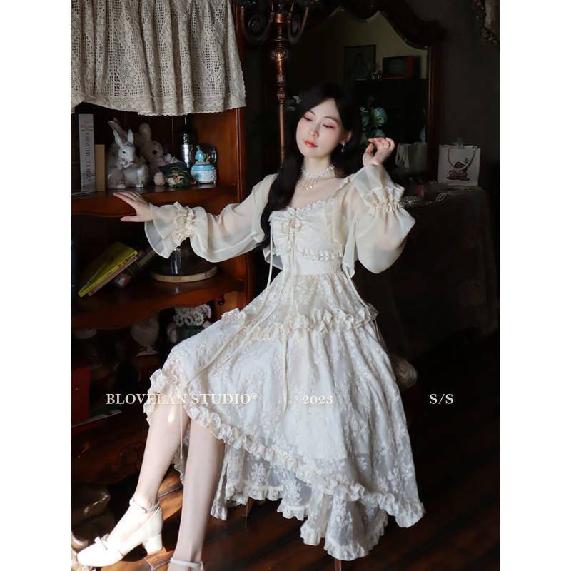 Set Đầm Hai Dây Và Áo Khoác Cardigan Chiffon Tay Dài Ngọt Ngào Thời Trang Mùa Hè Hàng Mới Dành Cho Bạn