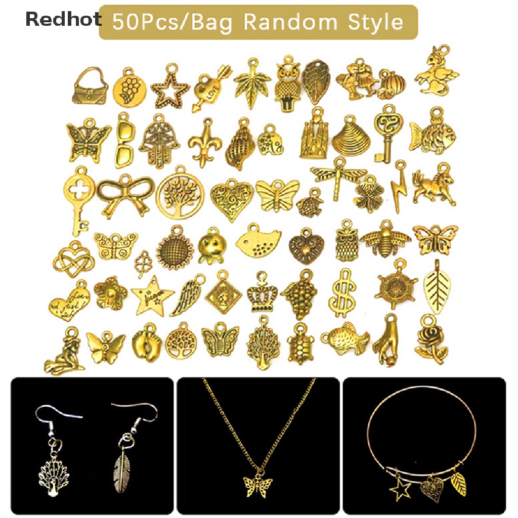 Bộ 50 Mặt Vòng cổ Bằng Kim Loại Hỗn Hợp Làm Trang Sức Thủ Công DIY