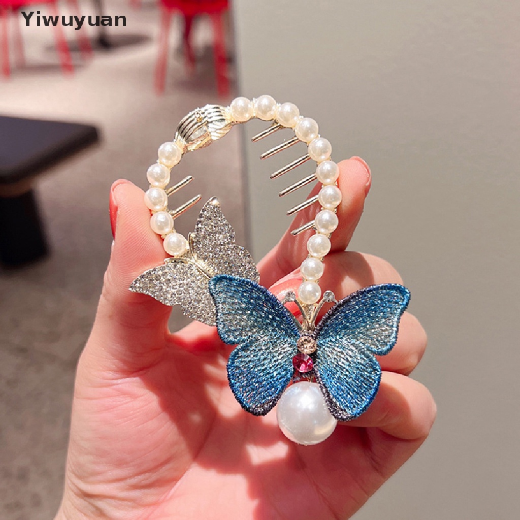 < Yiwuyuan > Kẹp Tóc Đuôi Ngựa Đính Ngọc Trai Thêu Hình Bướm Cá Tính Phong Cách Mới Mùa Thu 2022
