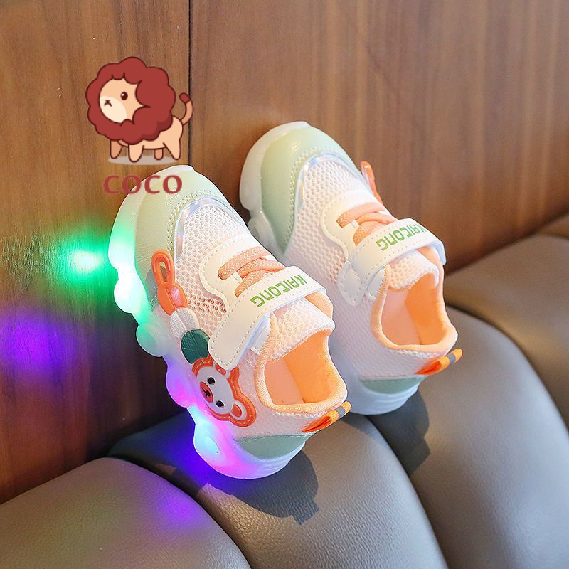 Giày Lưới Đế Mềm Thoáng Khí Có Đèn Led Cho Bé 0-3 Tuổi