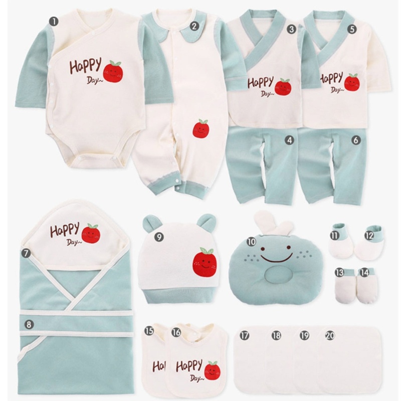 Bộ 20 Món Áo Tay Dài + Yếm + Nón + Khăn Tay Chất Liệu Cotton Thời Trang Cho Bé