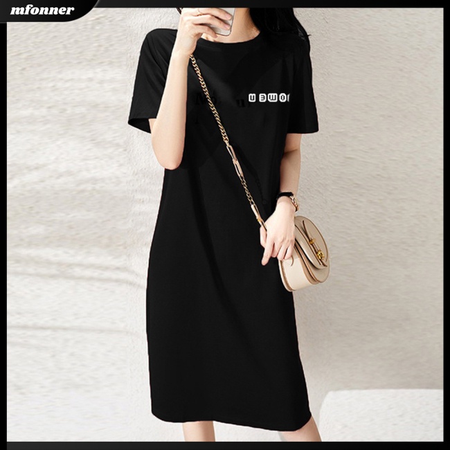 Đầm Thun Tay Ngắn Cổ Tròn Dáng Rộng In Họa Tiết Thời Trang Cho Nữ