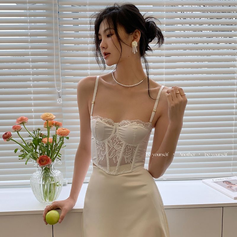Áo bra YIBEIKA nâng ngực màu trắng phối ren phong cách Pháp quyến rũ dành cho nữ