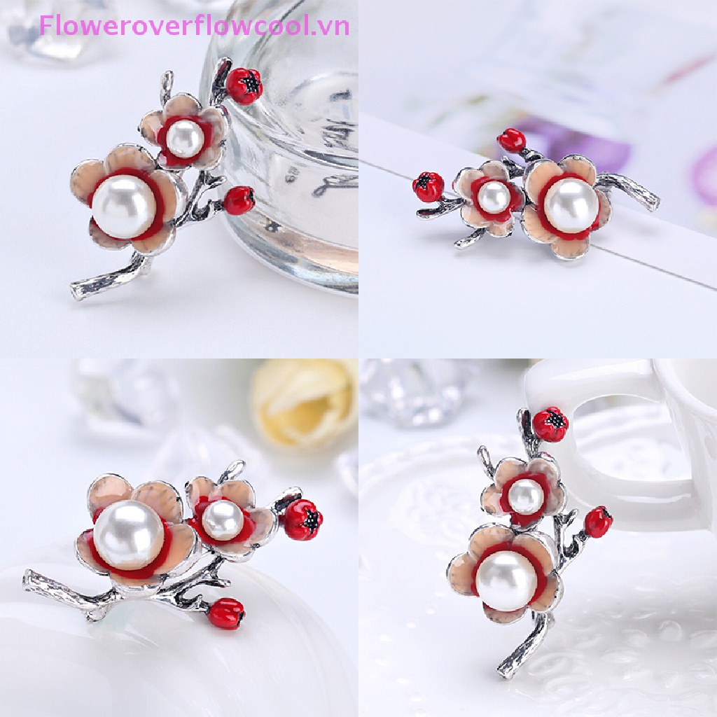 Ghim Cài Áo Hình Hoa Đính Ngọc Trai Tráng Men Thời Trang Cho Cô Dâu