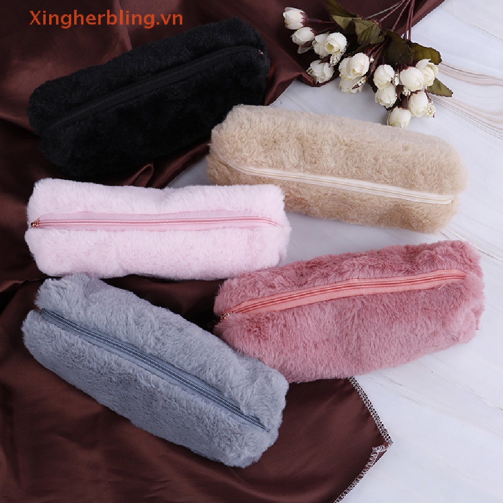 1 XHB Túi Đựng Bút Chì / Tiền Xu Phủ Lông Xù Dễ Thương Dành Cho Bạn Gái