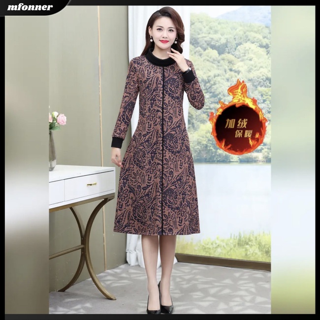 Đầm Dài Tay Cổ Lọ Size Lớn In Họa Tiết Retro Thời Trang Dành Cho Nữ