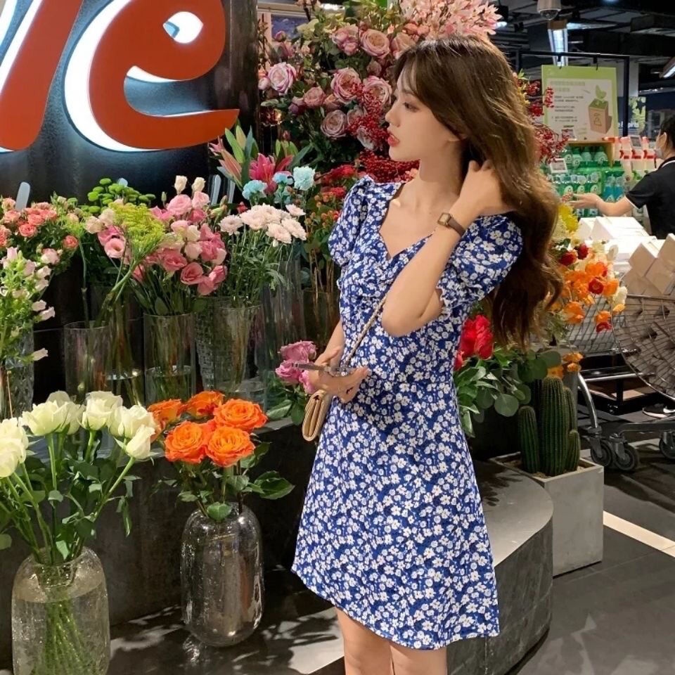 Đầm Ngắn Tay Ôm Eo In Hoa Thời Trang Mùa Hè Dành Cho Nữ