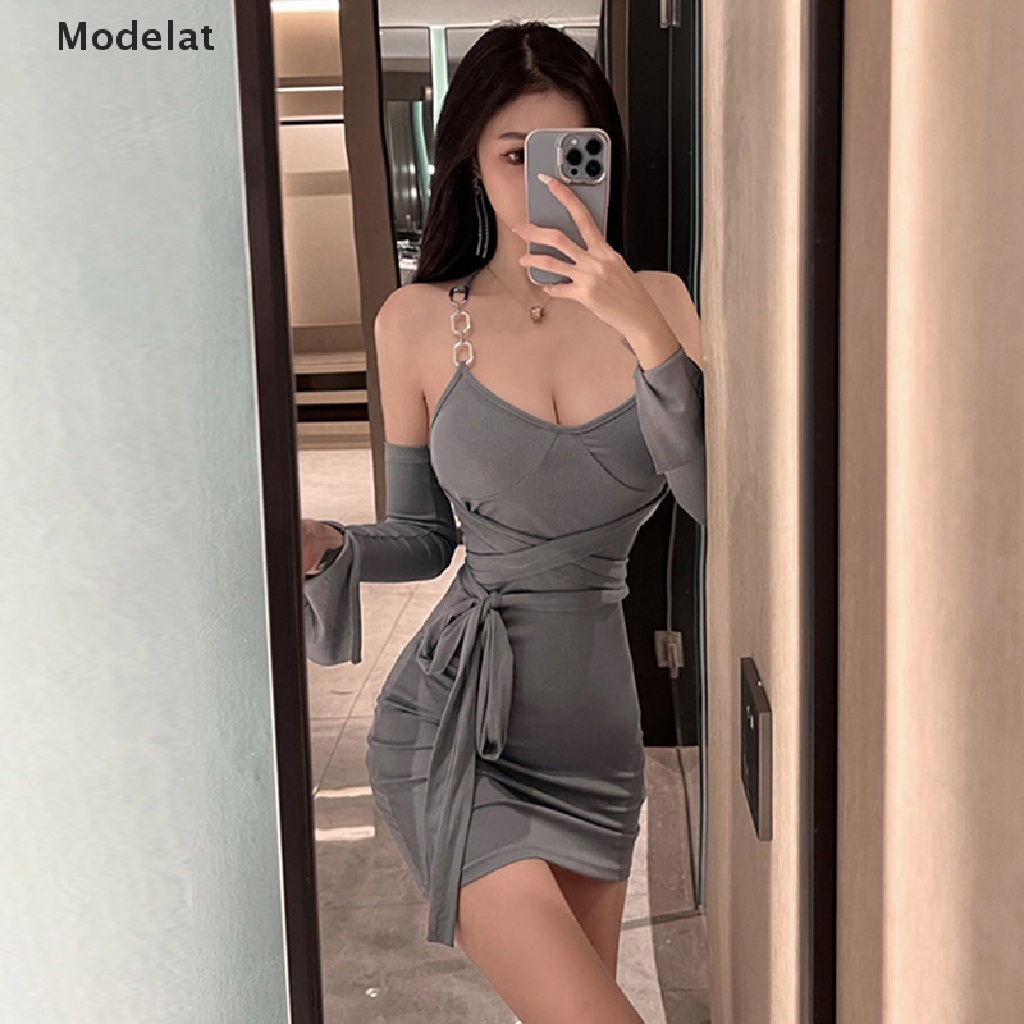 Mfc Đầm Mini Dáng Chữ A Hở Lưng Màu Trơn Phối Dây Xích Gợi Cảm Thời Trang Cho Nữ WTD