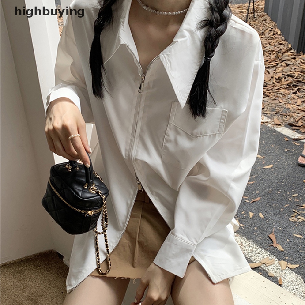 Áo Sơ Mi Tay Dài Có Khóa Kéo Phong Cách Đường Phố Hàn Quốc