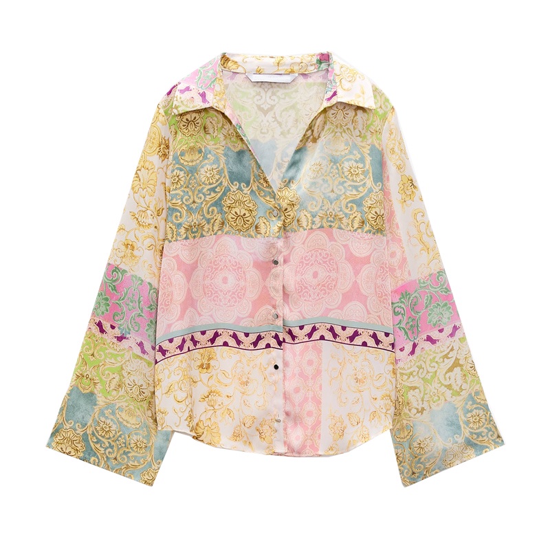 Zara Mùa Hè Áo Sơ Mi In Chắp Vá Mới 8245158/8245159