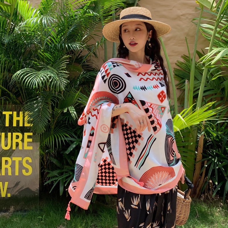 Khăn Choàng Đi Biển Chất Liệu Cotton Lanh In Họa Tiết Thổ Cẩm Thời Trang Mùa Hè Cho Nữ