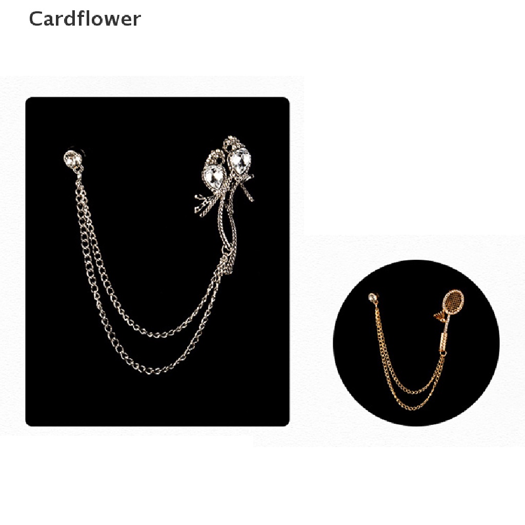< Cardflower > Ghim Cài Áo Hình Chiếc Lá Phối Dây Xích Tua Rua Pha Lê Cho Nam Và Nữ