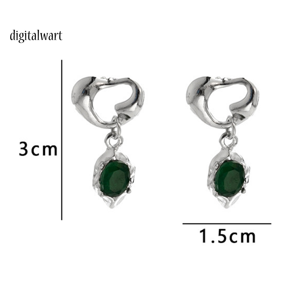 Kỹ Thuật Số| 1 Đôi Bông Tai Hình Trái Tim Đính Đá Pha Lê Xanh Lá Phong Cách Retro