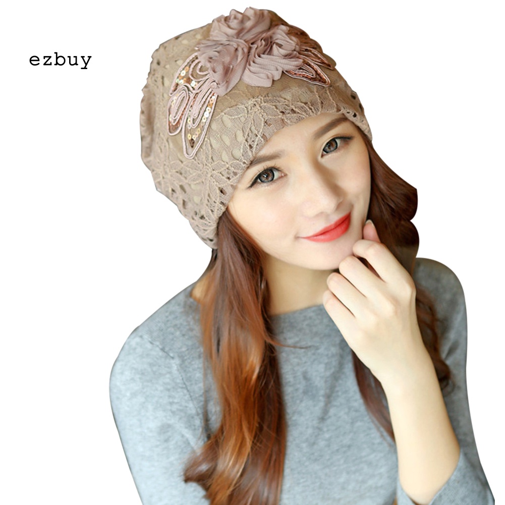 Mũ Trùm Đầu Giữ Ấm Chống Gió Phối Ren Hoa Thời Trang Cho Nữ