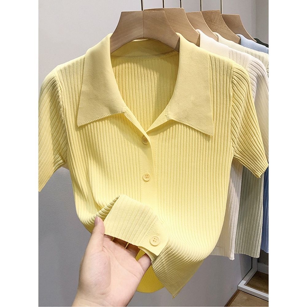 Áo Thun polo Dệt Kim Mỏng Tay Ngắn Thời Trang Mùa Hè