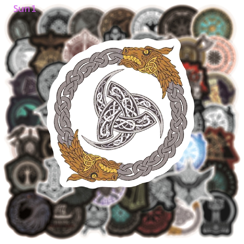 Set 50 Sticker Sun1 &gt; Phong Cách Viking Trang Trí Ván Trượt / Guitar / Guitar / Va Li