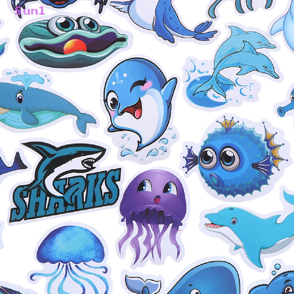 Set 49 Miếng Dán Hình Động Vật Biển Xanh Dương Dễ Thương Trang Trí Vali Ván Trượt Laptop