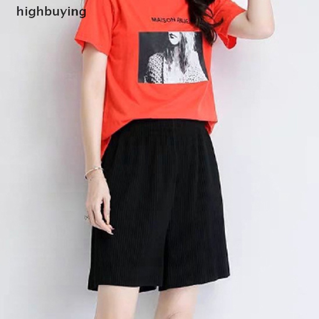 Quần Short Thể Thao Màu Trơn Lưng Cao Dáng Rộng Thời Trang Mùa Hè Cho Nữ