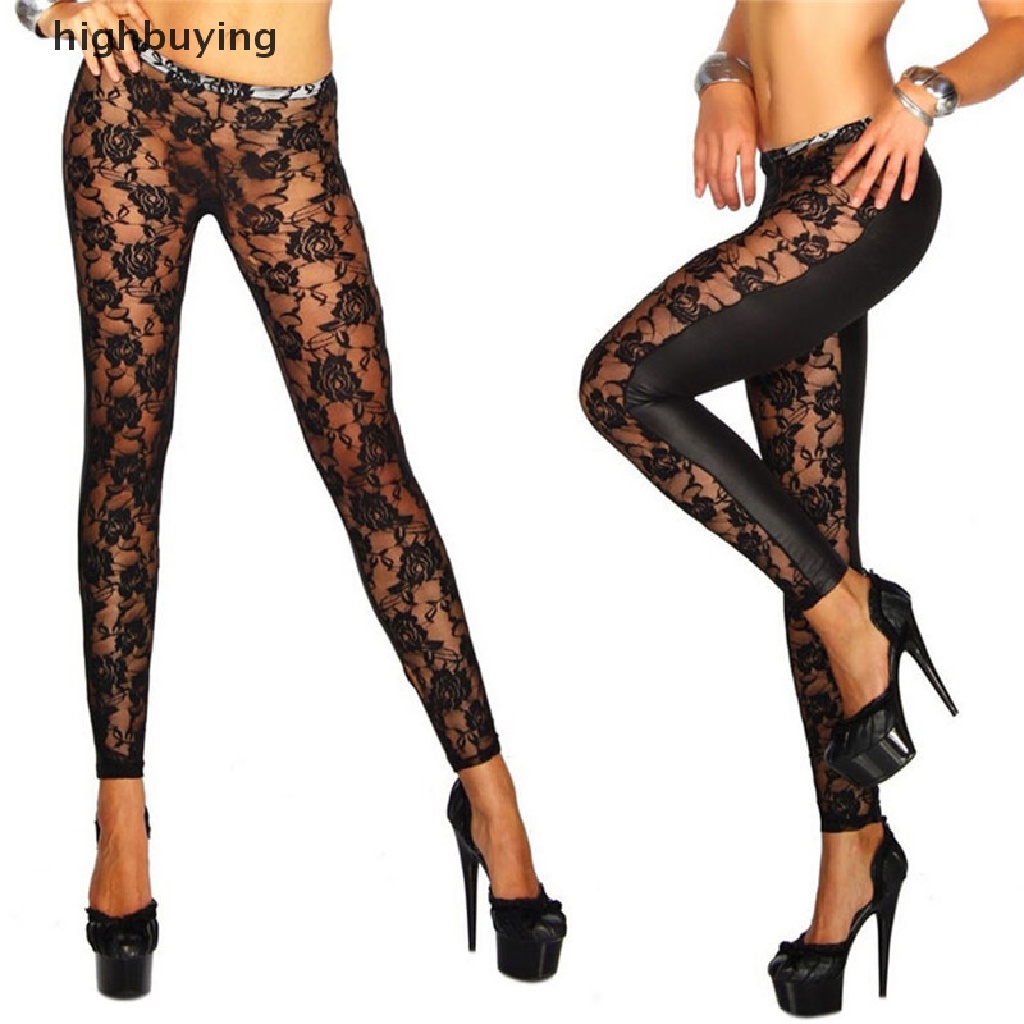Quần Legging Bút Chì Màu Đen Phối Ren Hoa Thời Trang Phấn Trang Điểm Modish