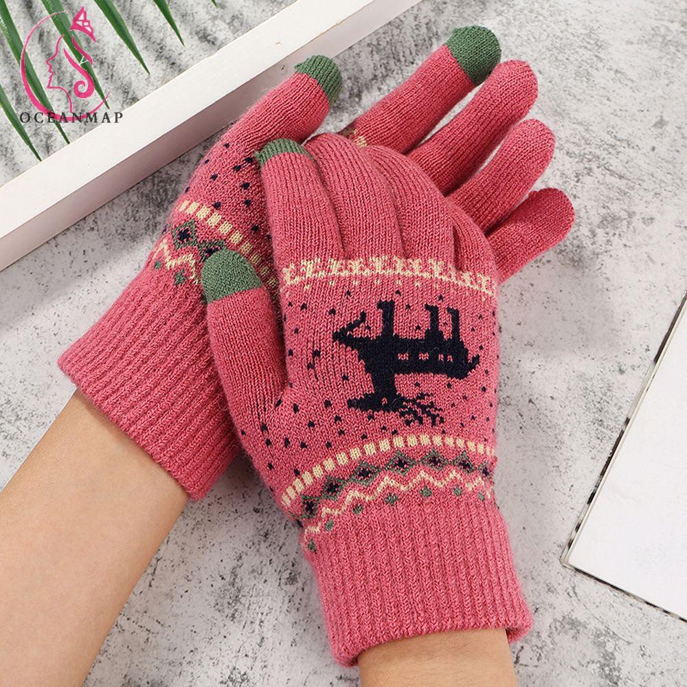 Găng Tay Dệt Kim Dày Dặn Họa Tiết Chấm Bi Dễ Thương Có Thể Dùng Màn Hình Cảm Ứng