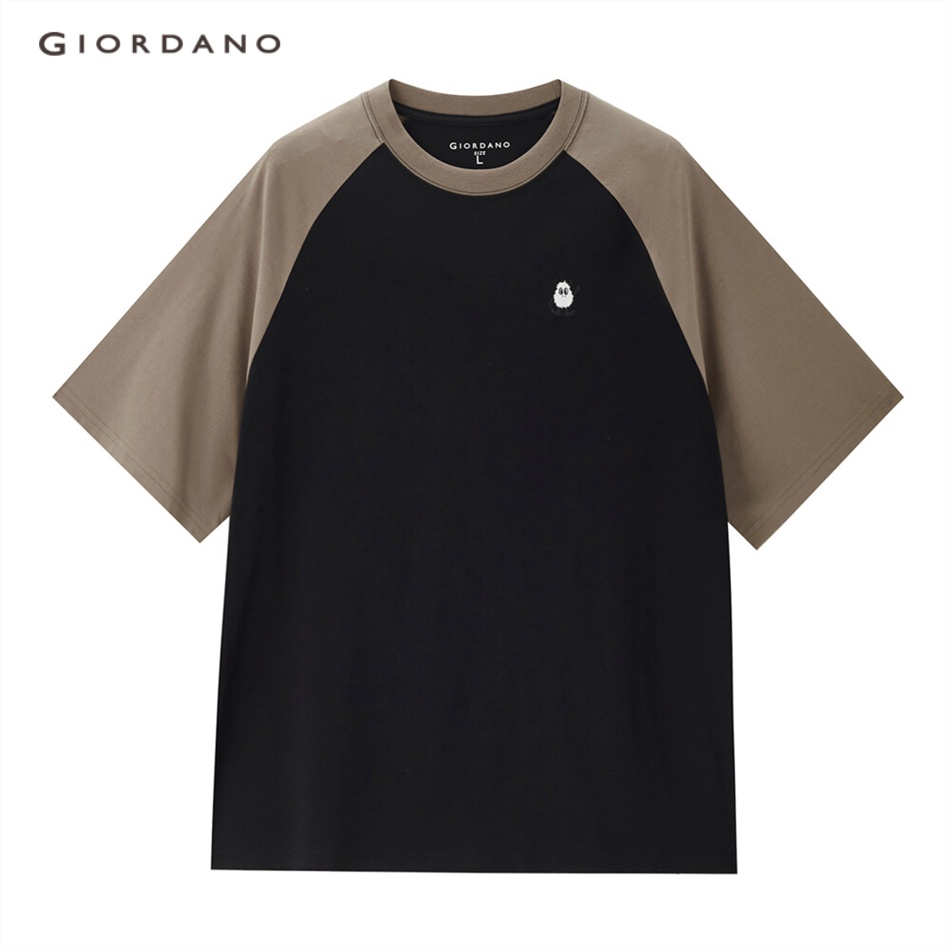 Áo thun GIORDANO 13023307 tay raglan thêu họa tiết làm mát công nghệ cao thời trang cho nam