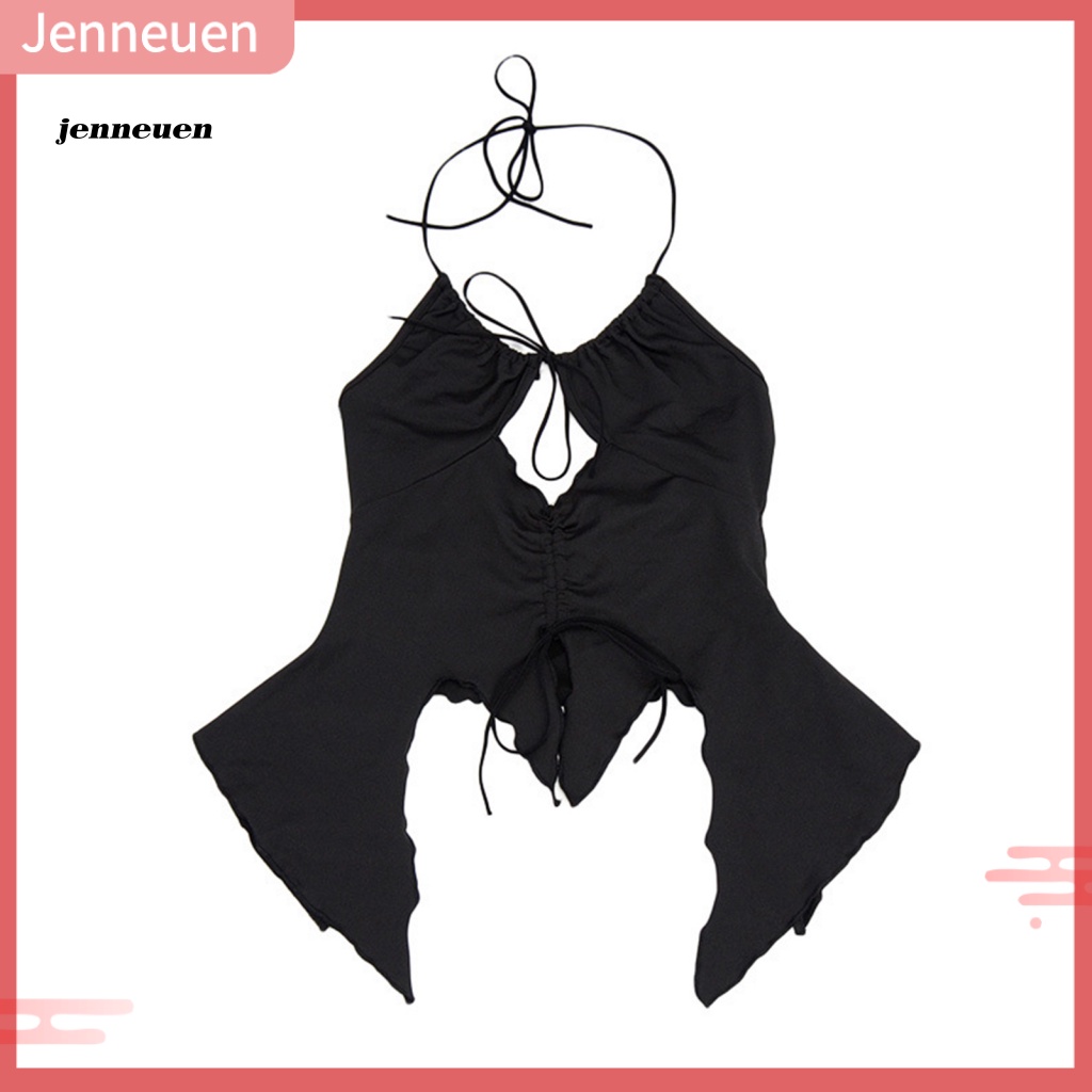 Jen Shirring Font Áo Croptop Quấn Ngực Không Đối Xứng Viền Rỗng Gợi Cảm Cho Nữ