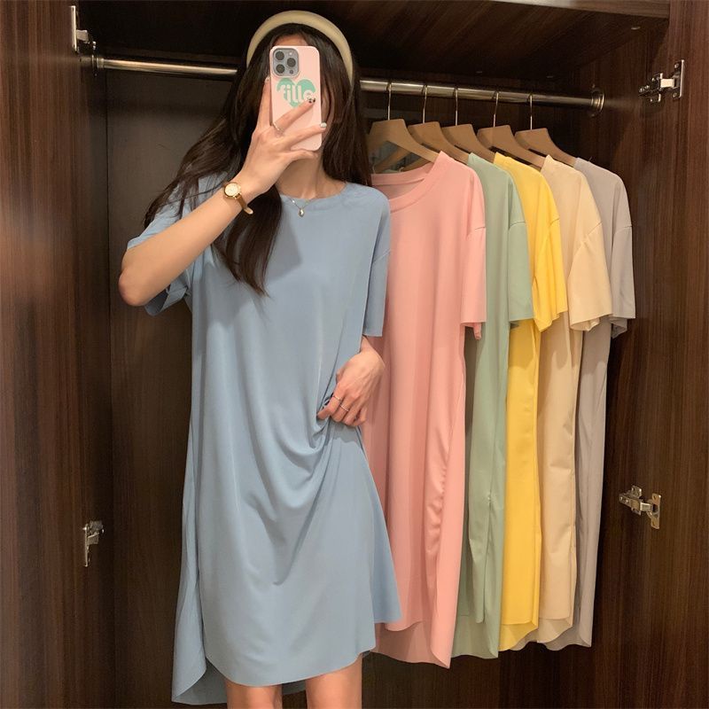 Đầm Ngủ Lụa Ngắn Tay Dáng Rộng Thời Trang Xuân Hè Dành Cho Nữ