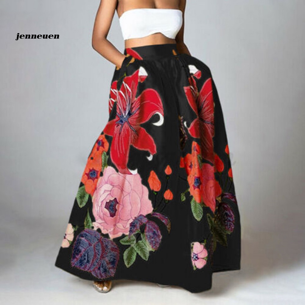 Chân Váy Eo Cao Co Giãn In Họa Tiết Hoa Phong Cách Bohemian Thanh Lịch Dành Cho Nữ