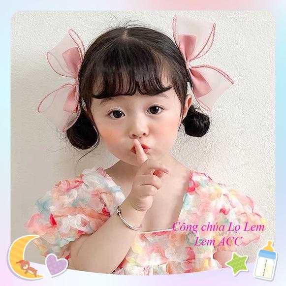 Set 2 kẹp tóc nơ voan, set kẹp tóc cho bé gái đáng yêu tiểu thư cho bé gái L015