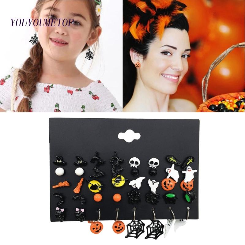 Khuyên Tai Dạng Vòng Thả Hình Bộ Xương Nhện Cho Tiệc Halloween YOUYO