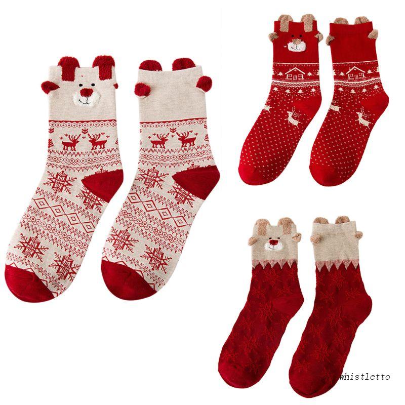 Vớ Cotton Cổ Cao Họa Tiết Tuần Lộc 3D Nhiều Màu Sắc Ấm Áp Thời Trang Cho Nữ