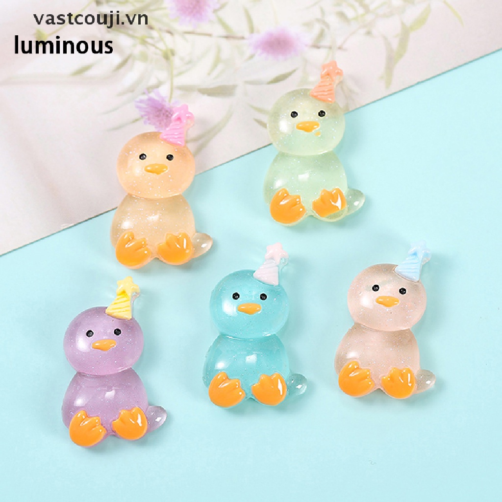 Set 2 Tượng Gà Con Mini Bằng Nhựa Resin Phát Quang Dễ Thương Dùng Để Trang Trí DIY