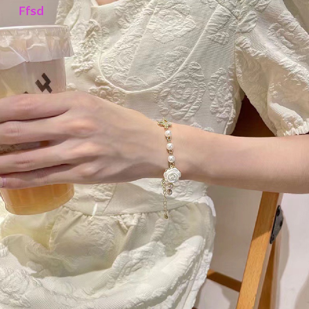 {Ffsd} Vòng Tay Chuỗi Hạt Ngọc Trai / Hoa Hồng / Bướm Có Thể Điều Chỉnh Trang Sức Đám Cưới Cho Nữ Bán Chạy