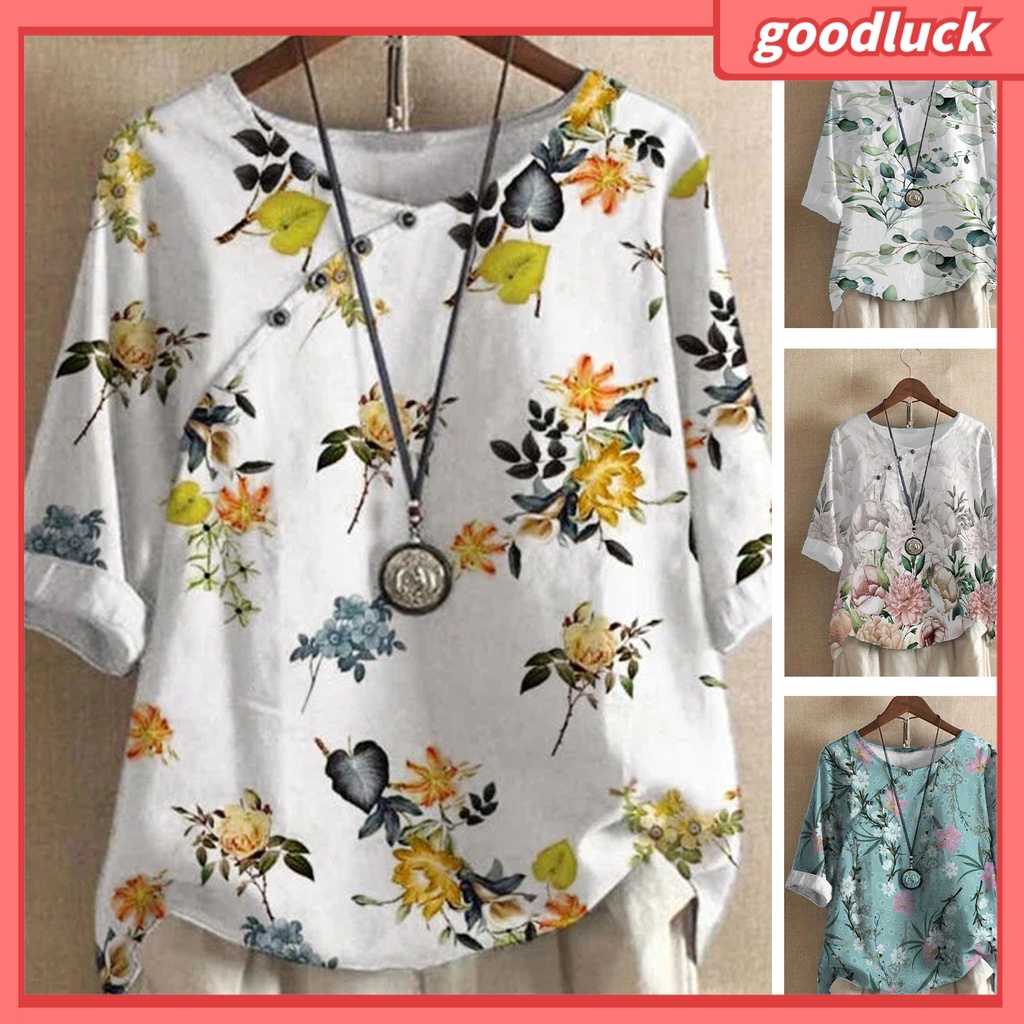 Áo Thun Tay Ngắn Cổ Tròn In Họa Tiết Hoa Phong Cách Vintage Thời Trang Mùa Hè
