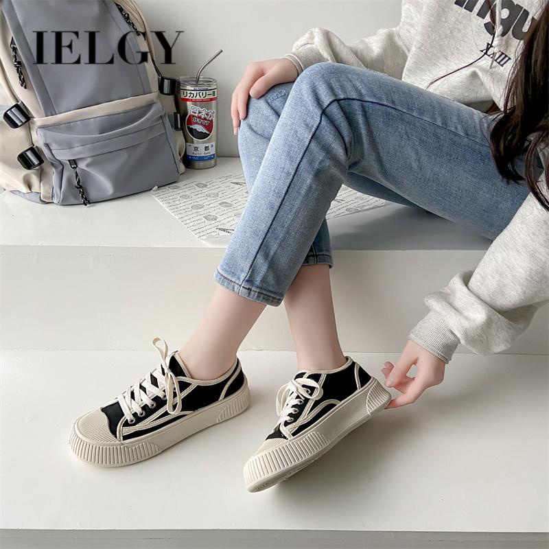 Giày Thể Thao Vải canvas Đế Dày Màu Đen Dễ Phối Đồ Phong Cách Hồng Kông Thời Trang Cho Nữ
