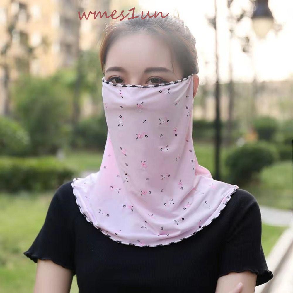 Khẩu Trang Chống Nắng WMES15H Bằng Lụa Lạnh Mỏng Họa Tiết Hoa Có Thể Điều Chỉnh Che Phủ Cổ Chống Tia UV