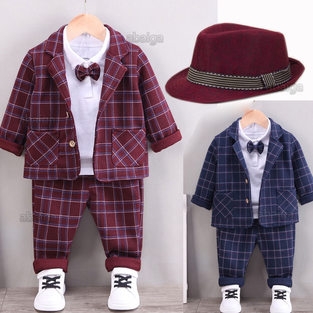 Bộ Đồ Vest Cotton Họa Tiết Sọc Caro Thời Trang Lịch Lãm Cho Bé Trai 1-4 Tuổi