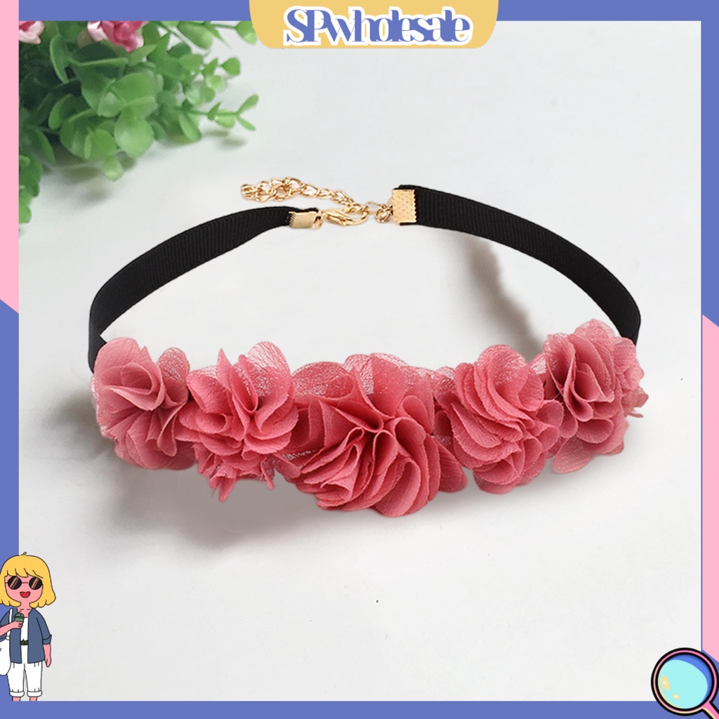 <SPwholesale> Vòng Cổ Choker Ren Hoa Hồng Co Giãn Có Thể Điều Chỉnh Trang Sức Làm Quà Tặng Cho Nữ