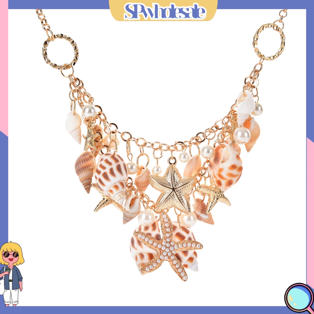 <SPwholesale> Vòng cổ Nhiều Lớp Hình Vỏ Sò / Sao Biển / Ngọc Trai Nhân Tạo Thời Trang Cho Nữ
