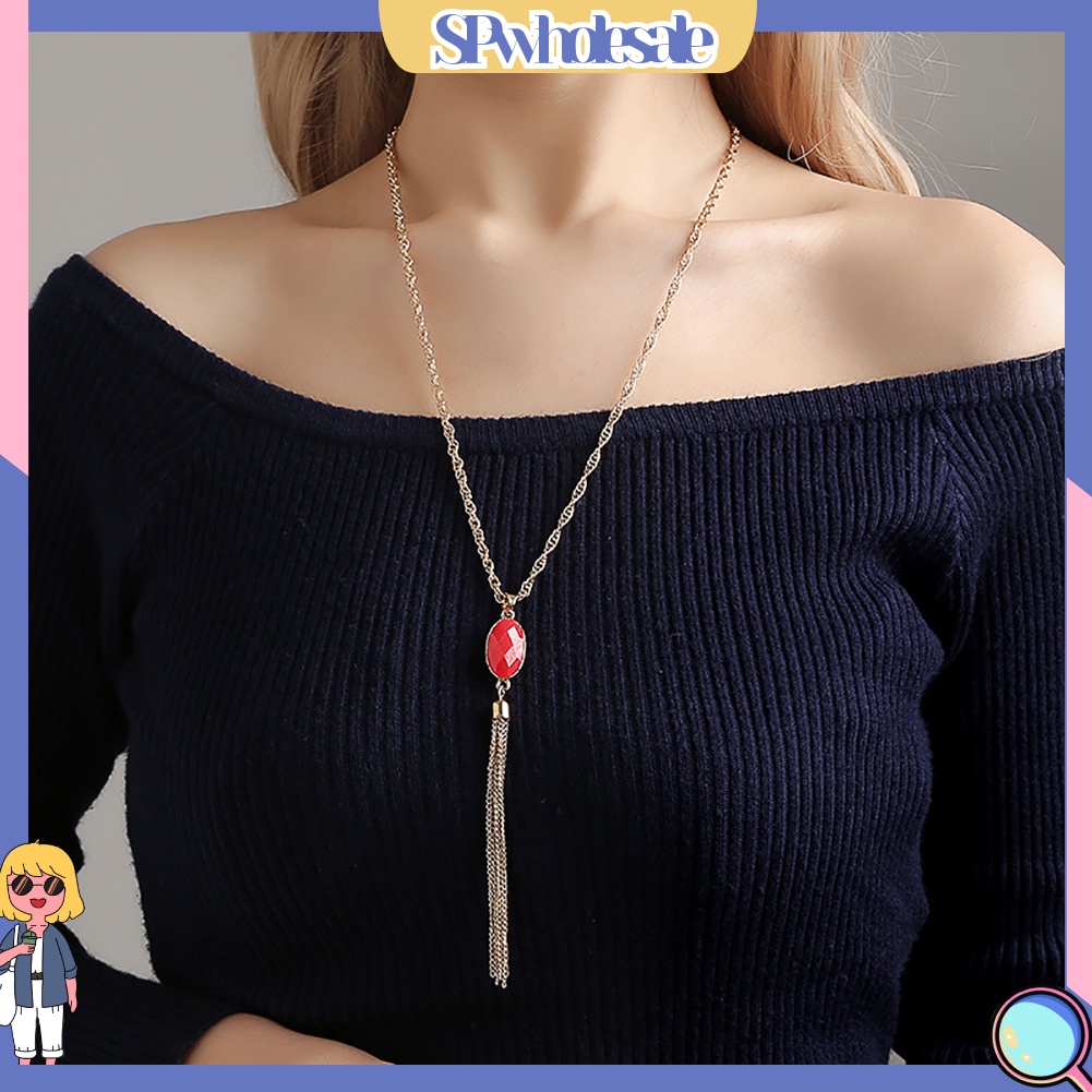 &lt;SPwholesale&gt; Vòng cổ Mặt Oval Đính Đá Nhân Tạo Thời Trang