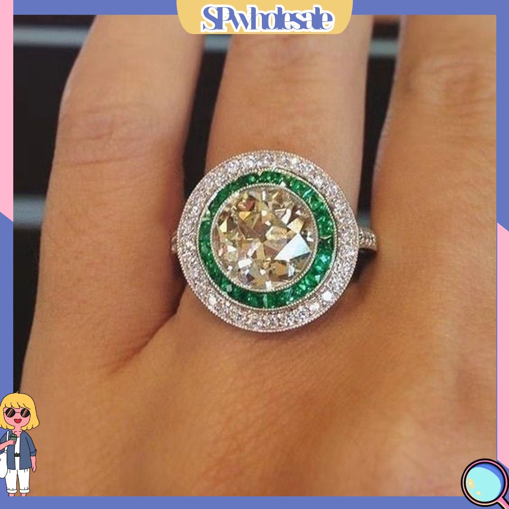 <SPwholesale> Nhẫn Đính Hôn Đính Đá Zircon Tròn Lớn Nhiều Màu Thời Trang Cho Nữ