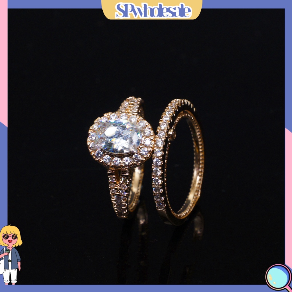 <SPwholesale> Set 2 Nhẫn Đính Hôn Đính Đá Nhân Tạo Nhiều Màu Sắc Lấp Lánh