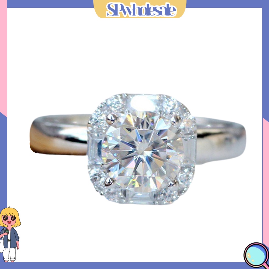 <SPwholesale> Nhẫn Đính Hôn Đính Đá Tròn Mạ Điện Sáng Bóng Trang Trí Đám Cưới Dành Cho Nữ